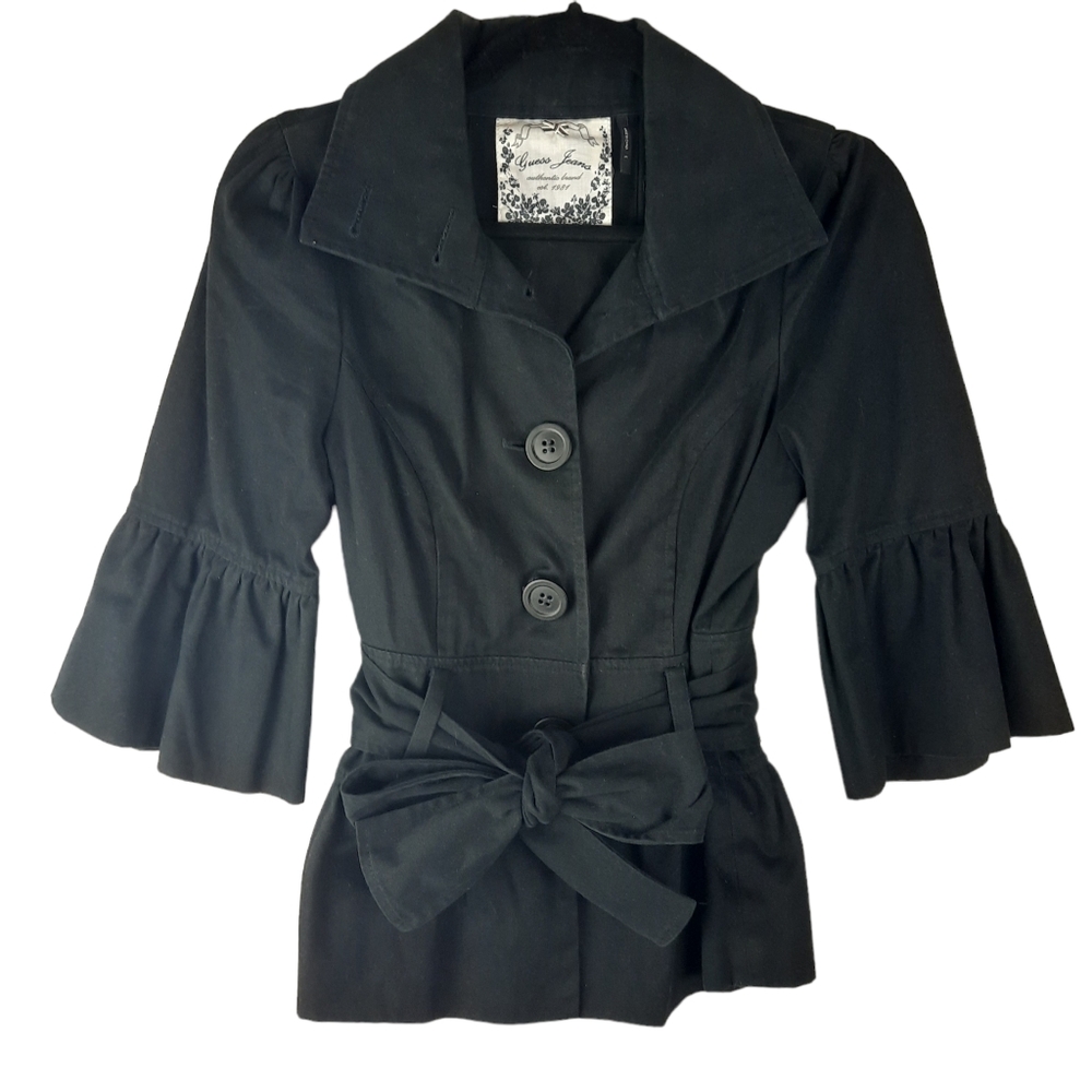 Guess Black Button Up Belted Coat